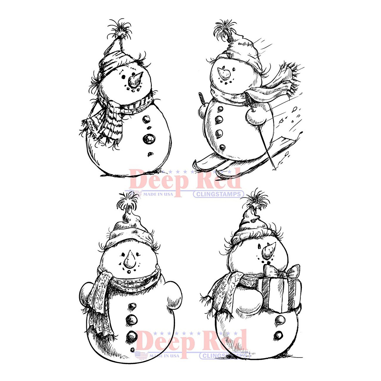 Deep Red Stamps Snowman Collection Rubber Stamp 4 x 6 inches